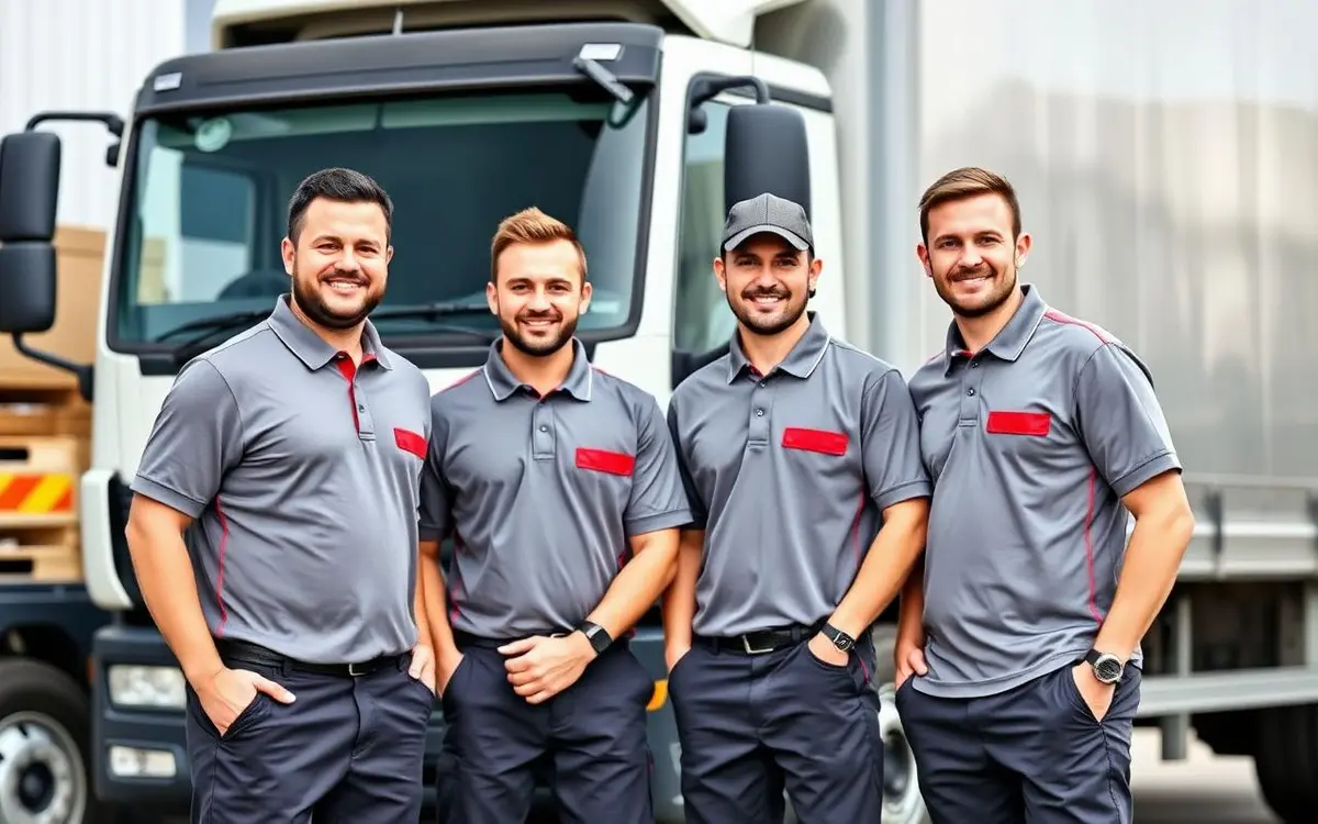 Team in einheitlicher Berufskleidung – Logistik & Service